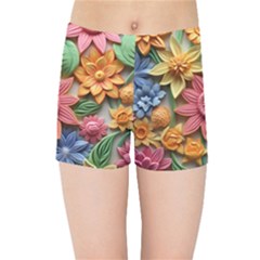 Flower Bloom Embossed Pattern Kids  Sports Shorts by Vaneshop