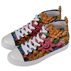 Flower Bloom Embossed Pattern Women s Mid-top Canvas Sneakers by Vaneshop