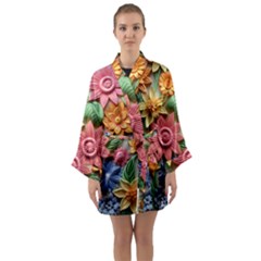 Flower Bloom Embossed Pattern Long Sleeve Satin Kimono by Vaneshop