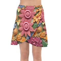 Flower Bloom Embossed Pattern Wrap Front Skirt by Vaneshop