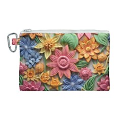 Flower Bloom Embossed Pattern Canvas Cosmetic Bag (large) by Vaneshop