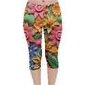 Flower Bloom Embossed Pattern Velvet Capri Leggings  View1