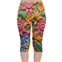 Flower Bloom Embossed Pattern Velvet Capri Leggings  View2