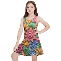 Flower Bloom Embossed Pattern Kids  Lightweight Sleeveless Dress by Vaneshop