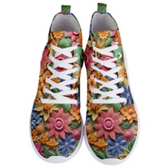 Flower Bloom Embossed Pattern Men s Lightweight High Top Sneakers by Vaneshop