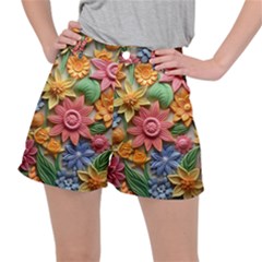 Flower Bloom Embossed Pattern Women s Ripstop Shorts by Vaneshop