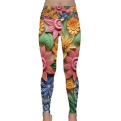 Flower Bloom Embossed Pattern Lightweight Velour Classic Yoga Leggings by Vaneshop