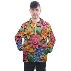 Flower Bloom Embossed Pattern Men s Half Zip Pullover