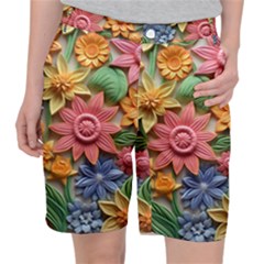 Flower Bloom Embossed Pattern Women s Pocket Shorts by Vaneshop