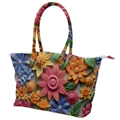 Flower Bloom Embossed Pattern Canvas Shoulder Bag by Vaneshop