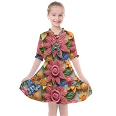 Flower Bloom Embossed Pattern Kids  All Frills Chiffon Dress by Vaneshop