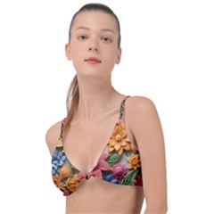 Flower Bloom Embossed Pattern Knot Up Bikini Top by Vaneshop