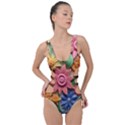 Flower Bloom Embossed Pattern Side Cut Out Swimsuit View1