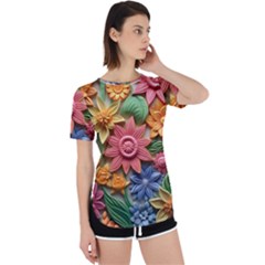 Flower Bloom Embossed Pattern Perpetual Short Sleeve T-shirt