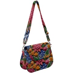 Flower Bloom Embossed Pattern Saddle Handbag by Vaneshop