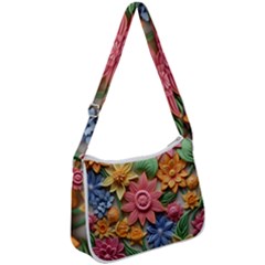 Flower Bloom Embossed Pattern Zip Up Shoulder Bag by Vaneshop