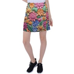 Flower Bloom Embossed Pattern Tennis Skirt by Vaneshop