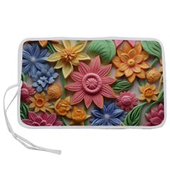 Flower Bloom Embossed Pattern Pen Storage Case (l) by Vaneshop