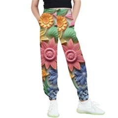 Flower Bloom Embossed Pattern Kids  Elastic Waist Pants by Vaneshop