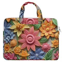 Flower Bloom Embossed Pattern Macbook Pro 13  Double Pocket Laptop Bag by Vaneshop