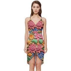 Flower Bloom Embossed Pattern Wrap Frill Dress by Vaneshop