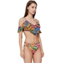 Flower Bloom Embossed Pattern Ruffle Edge Tie Up Bikini Set	 View3