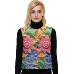 Flower Bloom Embossed Pattern Women s Short Button Up Puffer Vest by Vaneshop