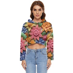 Flower Bloom Embossed Pattern Women s Lightweight Cropped Hoodie by Vaneshop