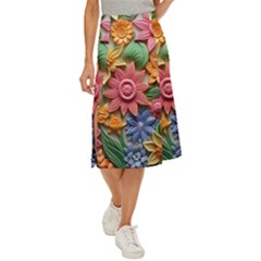 Flower Bloom Embossed Pattern Midi Panel Skirt by Vaneshop