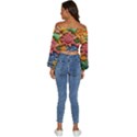 Flower Bloom Embossed Pattern Long Sleeve Crinkled Weave Crop Top View4