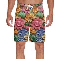 Flower Bloom Embossed Pattern Men s Beach Shorts by Vaneshop