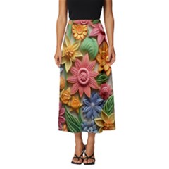 Flower Bloom Embossed Pattern Classic Midi Chiffon Skirt