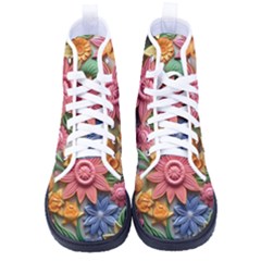 Flower Bloom Embossed Pattern Men s High-top Canvas Sneakers