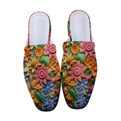 Flower Bloom Embossed Pattern Women s Classic Backless Heels