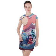 Paper Art Pastel Drawstring Hooded Dress by Vaneshop