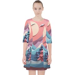 Paper Art Pastel Quarter Sleeve Pocket Dress by Vaneshop