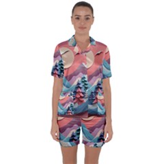 Paper Art Pastel Satin Short Sleeve Pajamas Set by Vaneshop