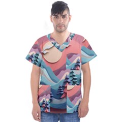 Paper Art Pastel Men s V-neck Scrub Top