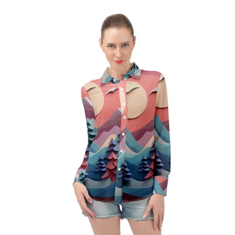 Paper Art Pastel Long Sleeve Chiffon Shirt by Vaneshop