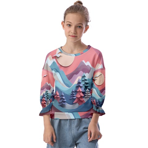 Paper Art Pastel Kids  Cuff Sleeve Top by Vaneshop