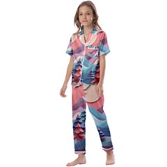 Paper Art Pastel Kids  Satin Short Sleeve Pajamas Set by Vaneshop