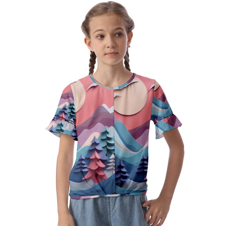 Paper Art Pastel Kids  Cuff Sleeve Scrunch Bottom Tee