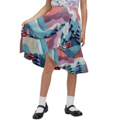 Paper Art Pastel Kids  Ruffle Flared Wrap Midi Skirt