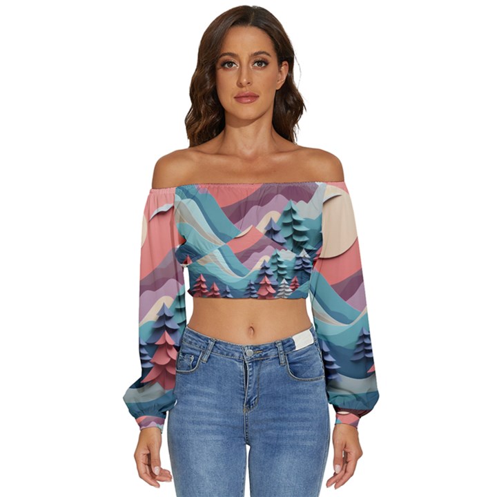 Paper Art Pastel Long Sleeve Crinkled Weave Crop Top