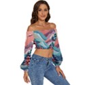 Paper Art Pastel Long Sleeve Crinkled Weave Crop Top View3