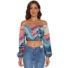 Paper Art Pastel Long Sleeve Crinkled Weave Crop Top by Vaneshop