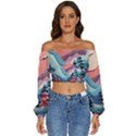 Paper Art Pastel Long Sleeve Crinkled Weave Crop Top View1