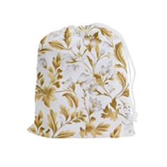 Flowers Gold Floral Drawstring Pouch (xl) by Vaneshop