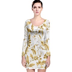 Flowers Gold Floral Long Sleeve Velvet Bodycon Dress by Vaneshop