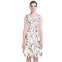 Flowers Gold Floral Short Sleeve Front Wrap Dress View1